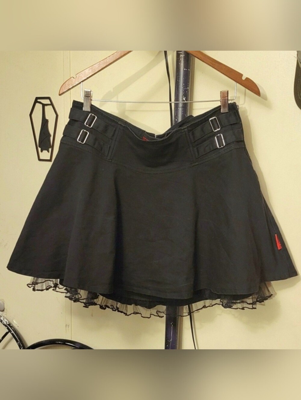 Vtg y2k Tripp Nyc blk denim gothic corset tulle lined plus size mini skirt 14